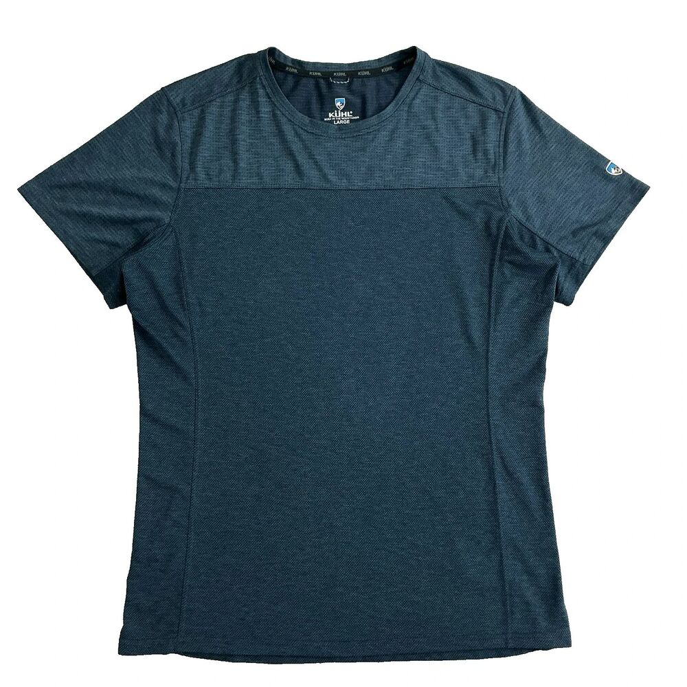 Kuhl Engineered Krew Shirt Men's Large Navy Htr Short Sleeve Hiking 7361 UPF 50+